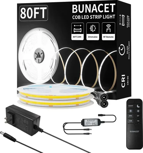 Vista 9 de Tira LED COB de 20 pies para exteriores IP67, impermeable, 6500 K de luz fría DC24V, tiras de cuerda LED flexibles con control remoto y aplicación