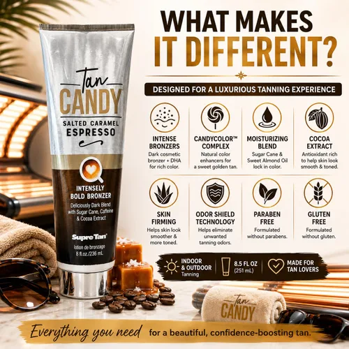 Vista 3 de Supre Tan Candy - Bronceador intenso intenso intenso con sabor a caramelo salado, mezcla oscura, 8.5 onzas