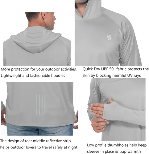 Vista 5 de Camisa de pesca para hombres de manga larga, con protección solar SPF 50+ UV, camiseta tipo sudadera