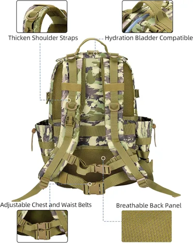 Vista 4 de EZshoot Mochila táctica de 40 L, mochila militar para hombres y mujeres, mochila militar Molle del ejército, mochila de asalto, bolsa de día grande