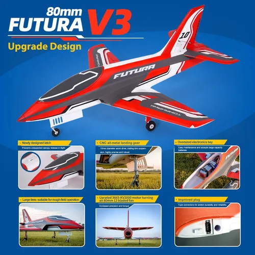 Vista 5 de Fms Avión Rc para adultos EDF Jet Control remoto Avión Futura V3 3.150 in Ventilador conducido 12 aspas 6 canales Rc Aviones PNP