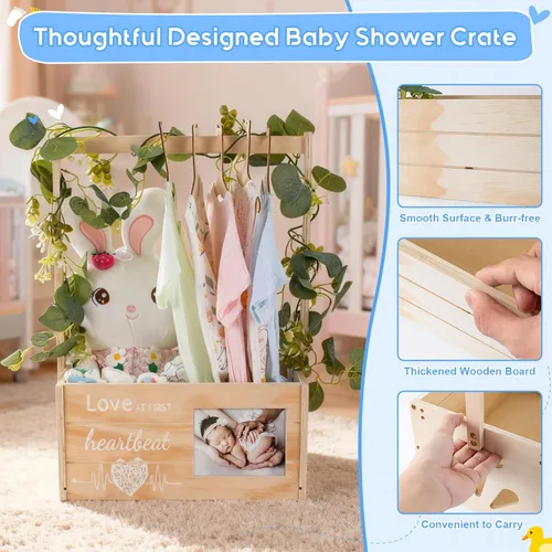 Vista 6 de Armario de madera para baby shower, cesta de baby shower personalizada con corona y colgador, marco de fotos de ecograma Love at First Sight de Love