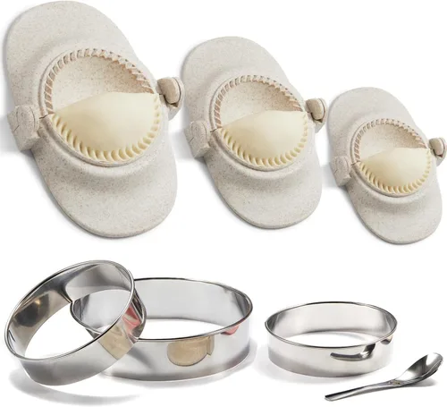 Vista 9 de Prensa para Empanadas, Juego de Moldes para Hacer Dumplings con Cortador de Masa, Juego de Moldes para Dumplings (L/4"+M/3")