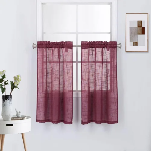 Vista 22 de 2 piezas de cortinas de aspecto de lino sólido y elegante, paneles totalmente cosidos, niveles de tratamiento de ventanas