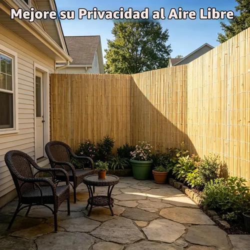 Vista 7 de Rejilla de Listones de Bambú Natural, Panel de Valla de Bambú de 4 Pies x 13 Pies para Valla de Privacidad de Jardín para Interior o Exterior