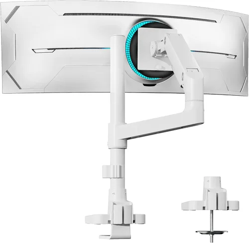 Vista 10 de ARES WING Soporte de escritorio con brazo de doble monitor para monitores ultraanchos de 17 a 49 pulgadas, soporte de monitor doble resistente