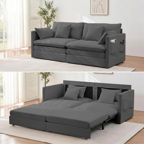 Vista 11 de Mjkone Sofá cama extraíble tamaño Queen de 78 pulgadas de ancho, color beige