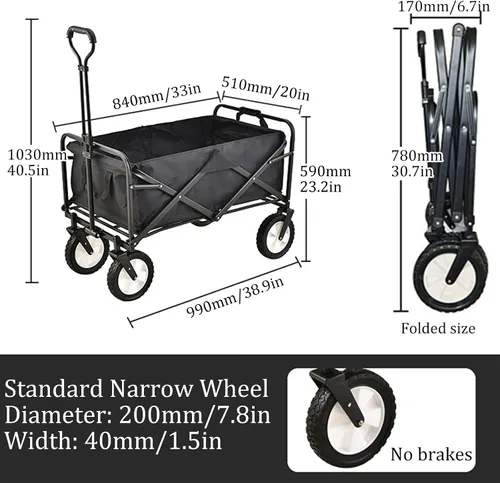 Vista 7 de Black Bgarden Carts,Collapsible Wagon,Sports Outdoor Utility Wagon Folding Garden Wagon Sports Heavy Duty Steel Frame Foldable Yard Car Camping Cart