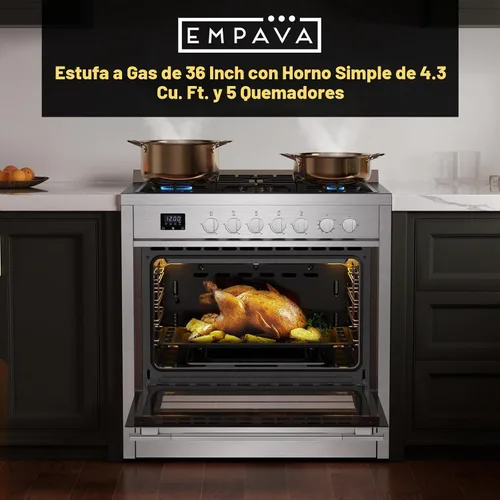 Vista 5 de Empava Gama de gas profesional de 36 ″ con quemador eléctrico de triple anillo de 18K BTU