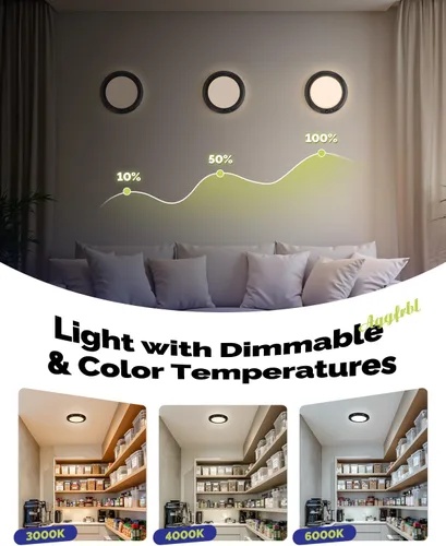 Vista 5 de Luz de techo recargable de 10,000mAh con control remoto, luces de ducha inalámbricas impermeables 3000K/4000K/6000K, luz alimentada por batería