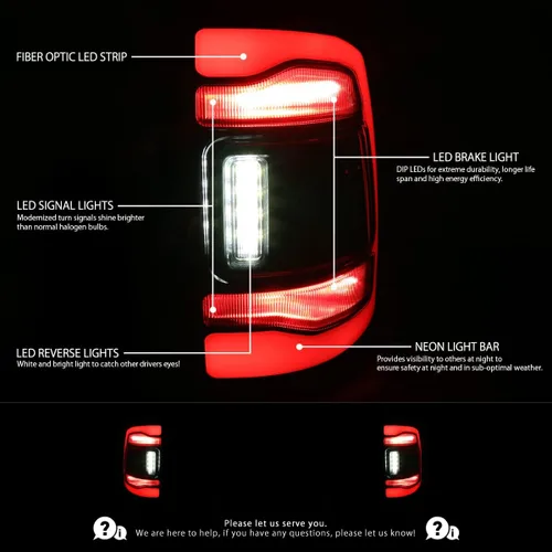 Vista 2 de Autozensation Compatible con Dodge Ram 1500 2500 3500 2009-2018, carcasa negra, luces traseras de lente roja con freno LED, señal de giro y barra