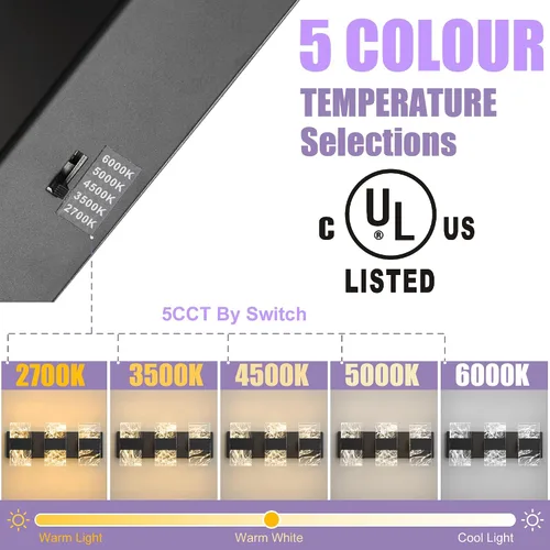 Vista 3 de Luminarias LED Modernas para Baño Regulables, Luz de Tocador Negra de 3 Luces, Luminaria de Iluminación Ajustable 5CCT Luces de Tocador Sobre