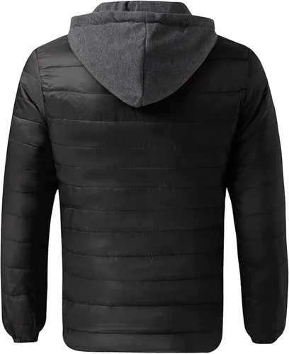 Vista 3 de Chaqueta acolchada ligera y plegable para hombre, para invierno, con capucha, con cremallera, impermeable, con burbujas