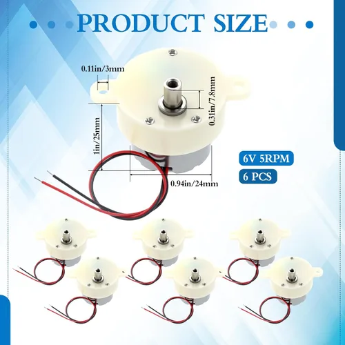 Vista 2 de 6 unids DC 6V 5RPM Motor de engranaje de velocidad lenta Motor giratorio de alto par Micro cajas de cambios eléctricas Conexión de 2 cables