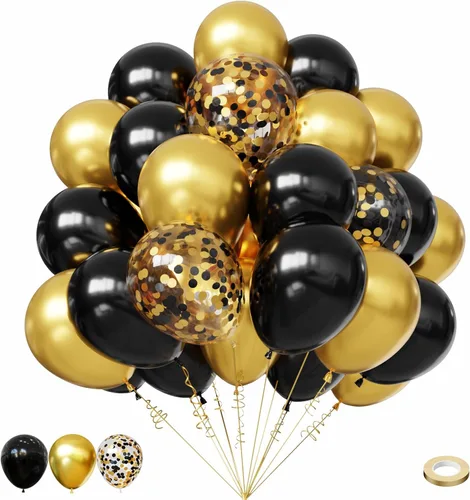 Vista 15 de Lukiituke 75 globos, negro, rojo y dorado (12 y 5 pulgadas), decoraciones de fiesta temática de casino, Año Nuevo, graduación, boda, cumpleaños