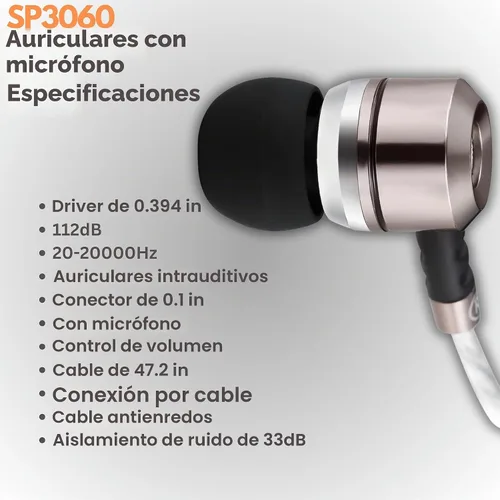 Vista 11 de Sephia SP3060VC - Auriculares con cable y micrófono, auriculares intrauditivos con graves profundos y aislamiento de ruido, controladores de 10mm