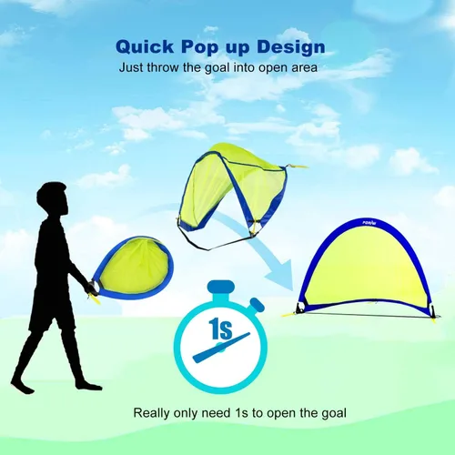 Vista 5 de Poray Soccer Goal for Kid Easy-up Set of Two Portable Soccer Net 210D Oxford with 8 Field Marker Cones Extra Stakes Fun for Backyard and Soccer