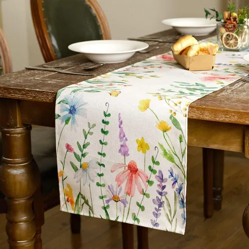 Vista 3 de GEEORY Camino de mesa de primavera de 13 x 72 pulgadas, acuarela floral de flores silvestres con mariposa, decoración de mesa rústica de granja