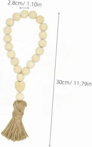Vista 8 de Garneck Guirnalda de cuentas de madera, borlas de granja, cuentas de oración rústica para decoración de puerta del hogar, decoración de Navidad 1