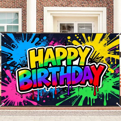 Vista 14 de Nuxovilar - Cartel de feliz cumpleaños de baloncesto neón de 71 x 43 pulgadas Fondo de baloncesto neón de alta energía para noches