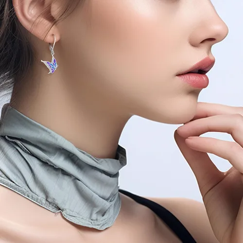 Vista 305 de Aretes colgantes de plata de ley con diseño de árbol de la vida, flor, abeja, animales, gato, colibrí, piedra lunar, turquesa, aretes con cierre