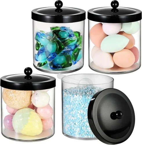 Vista 19 de SheeChung Tarro de Boticario Premium - Recipiente Contenedor Grande de Plástico Transparente de 50 Oz. con Tapa de Acero Inoxidable a Prueba