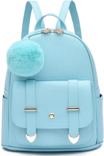 Vista 10 de I IHAYNER Mochila de moda para niñas, mini mochila para mujeres, adolescentes y niñas, monederos de piel sintética con pompón, bolsa de hombro