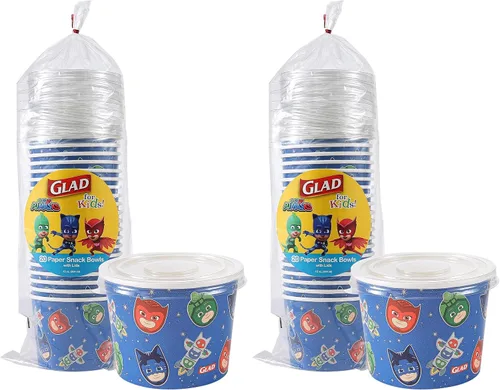 Vista 6 de Glad Cuencos de papel para aperitivos con tapas para niños, diseño espacial, resistentes, desechables para microondas con tapas para sopa o helado