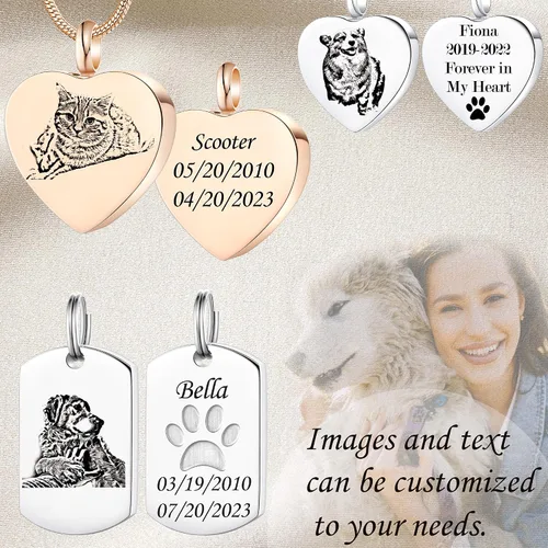 Vista 6 de Fanery Sue Regalos conmemorativos personalizados para mascotas, collar de urna de perro y gato con foto personalizada y texto para cenizas, joyería