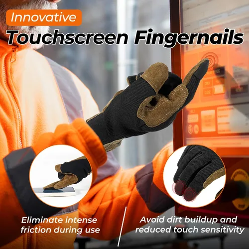 Vista 4 de HANDLANDY Guantes de trabajo para hombre y mujer, guantes de trabajo de mecánicos de uso general con pantalla táctil, guantes de trabajo flexibles