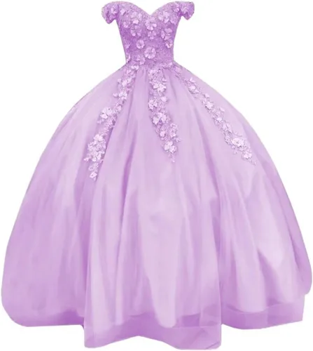 Vista 5 de TRHTX Vestidos de quinceañera de encaje, vestido de bola hinchado con hombros descubiertos, vestidos de baile de graduación, flores florales dulces