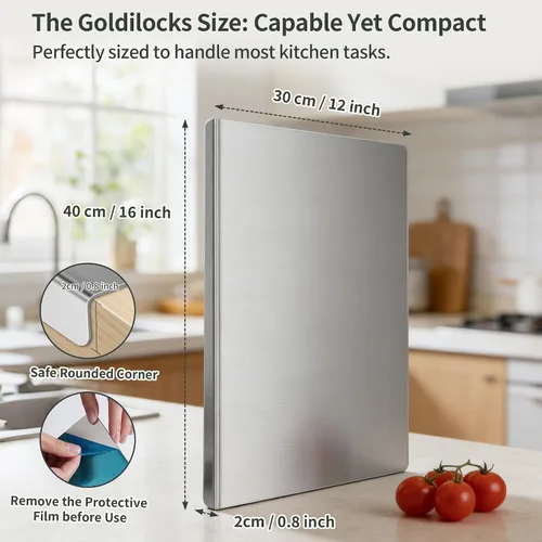 Vista 6 de Tabla de cortar de acero inoxidable para cocina, tabla de cortar de metal con mostrador de labios, apta para lavavajillas, tabla de cortar