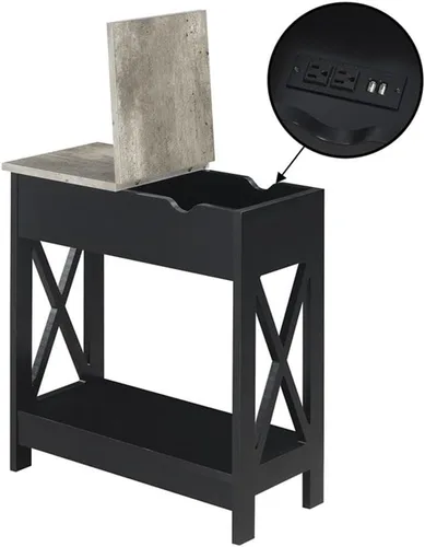 Vista 8 de Convenience Concepts Oxford - Mesa auxiliar abatible con estación de carga de 23.75 pulgadas, moderna mesa de sala de estar con puertos USB y tomas