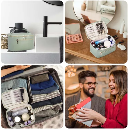 Vista 7 de Wandering Nature Bolsa de Maquillaje, Organizador de Maquillaje de Viaje, Estuche de Brochas Cosméticas para Mujeres en Cuero Vegano Ecológico, M