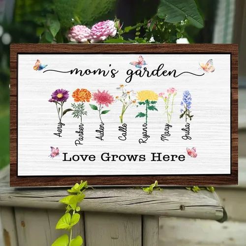 Vista 19 de Nazenti Letrero personalizado con marco de jardín de la abuela con nombres de nietos y flor de nacimiento para regalo del día de la madre, regalos