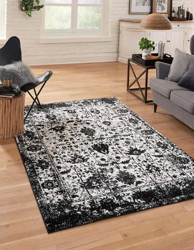Vista 38 de Unique Loom Portland Collection - Alfombra central (2 pies 2 pulgadas x 3 pies 1 pulgada, rectangular, negro y blanco/negro)