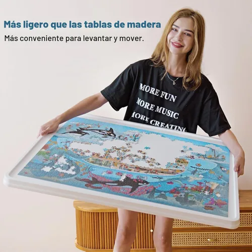 Vista 9 de Playboda - Tabla de rompecabezas giratoria de plástico de 1500 piezas con cajones y cubierta, mesa portátil de rompecabezas de 35 x 27 pulgadas
