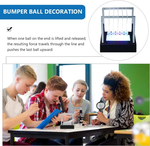 Vista 8 de SEWACC Newton's Cradle Balance - Bolas de péndulo para decoración de oficina con base negra, escritorio con luz LED, bolas cinéticas oscilantes