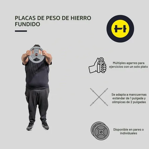Vista 3 de HulkFit Juego de discos de peso de hierro fundido de 1 o 2 pulgadas con asas de agarre múltiple y revestimiento de esmalte para barras