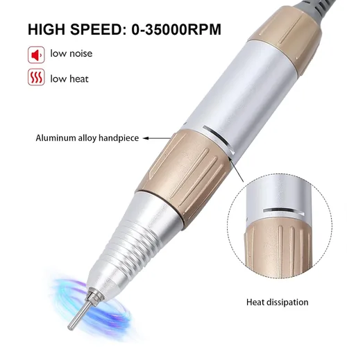 Vista 3 de Taladro eléctrico de uñas de 35000 rpm, mango de repuesto para pulidor de uñas eléctrico, mango de taladro de uñas, pieza de mano para pulidor