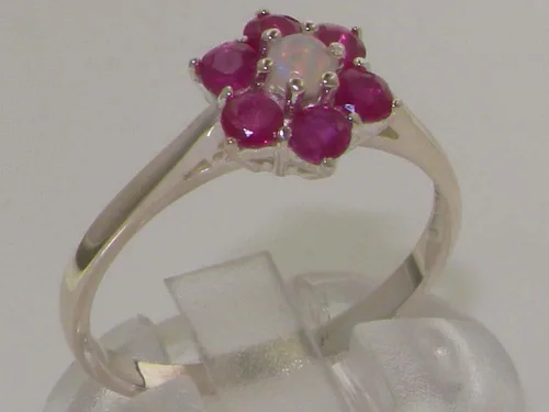 Vista 2 de Anillo de plata de ley 925 auténtica auténtica ópalo y rubí para mujer