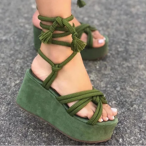 Vista 2 de Lady Bandage - Sandalias de cuña para mujer, sandalias de verano con puntera abierta