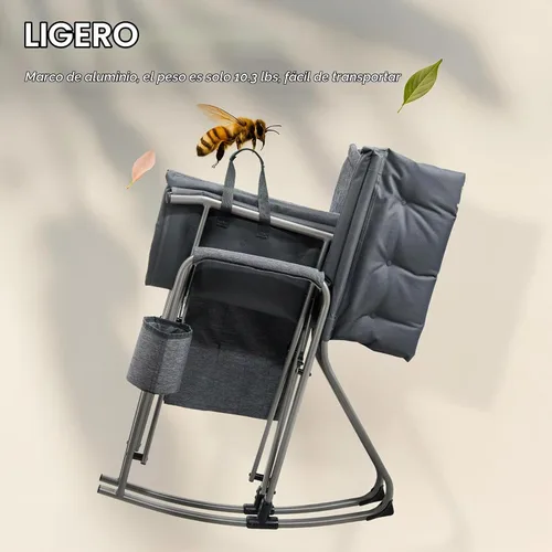 Vista 3 de EVER ADVANCED Silla mecedora ligera y plegable para campamento, silla mecedora portátil acolchada para patio, césped y exteriores, sillón duro