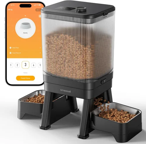Vista 9 de oneisall Comedero automático para gatos para 2 gatos y mascotas, 32 tazas Cuencos elevados, evitan peleas, porciones precisas, dispensación
