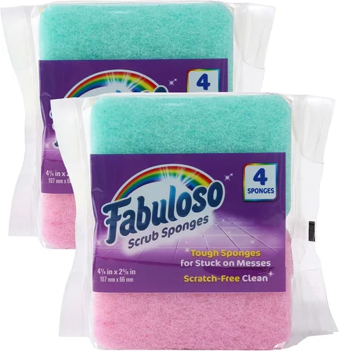 Vista 8 de Esponjas Fabuloso, Púrpura - Limpiador sin arañazos para platos y superficies - Esponja para lavar platos para una experiencia de limpieza audaz