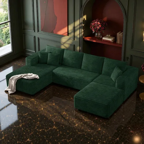 Vista 20 de MoonSpeak - Sofá seccional deshuesado de 133 pulgadas para sala de estar Sofá modular en forma de L, asiento profundo, pana suave, sin montaje