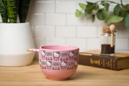Vista 9 de Silver Buffalo Sanrio Hello Kitty Flowers, cuenco de ramen con palillos Patrón de flores de Hello Kitty
