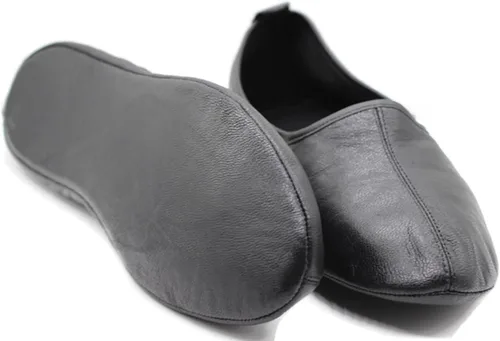 Vista 3 de Mens Indoor Leather Slippers Black Traditional Babouche House Shoes Barefoot Moccasin