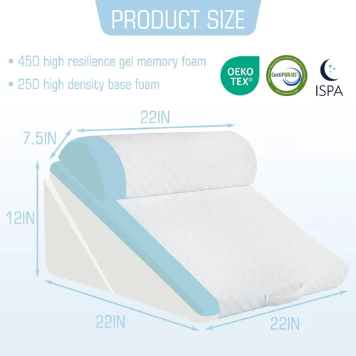 Vista 4 de 3 piezas de almohada de cuña ortopédica para cama para dormir, postcirugía o para la espalda, el cuello y las rodillas, almohada de espuma