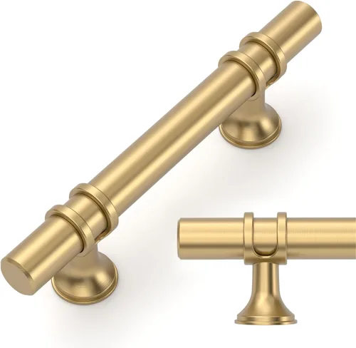 Vista 11 de Amerdeco ZH0050 - Paquete de 10 pomos de bronce champán para gabinetes, barra en T de 2 pulgadas, manijas de gabinete de cocina, manijas